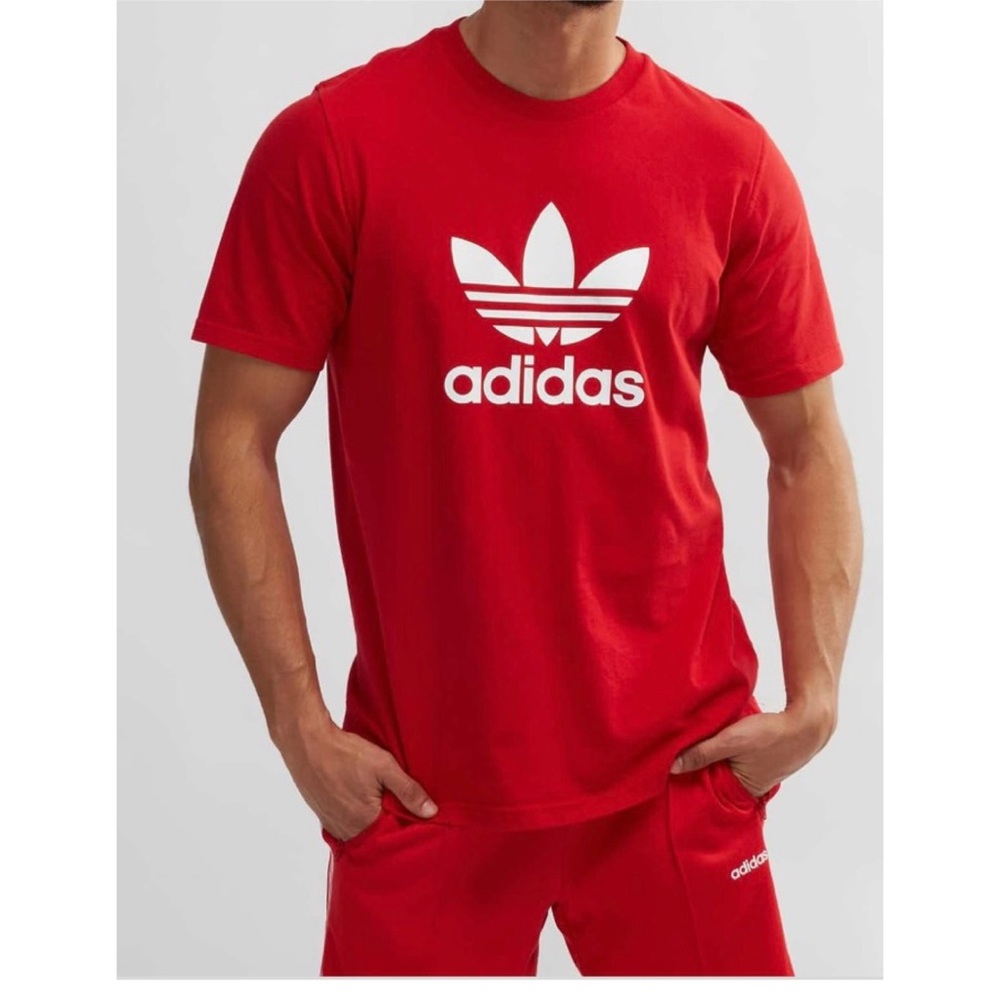 ADIDAS Originals Red Scarlet Trefoil Mens Short Sleeve T-Shirt Size Large